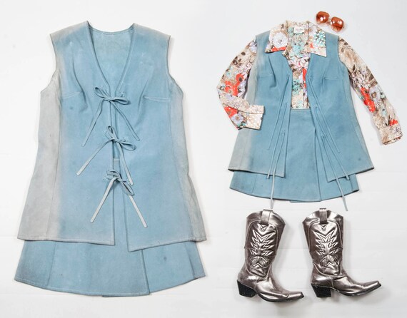60s woodstock style powder blue suede leather vest