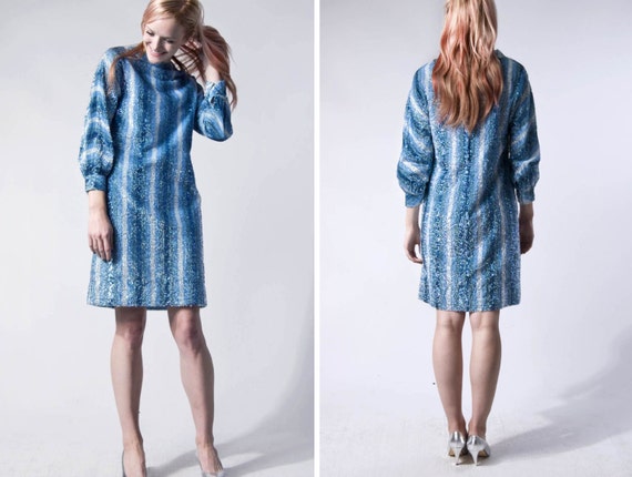 60s Valentina LTD. blue striped sequin dress