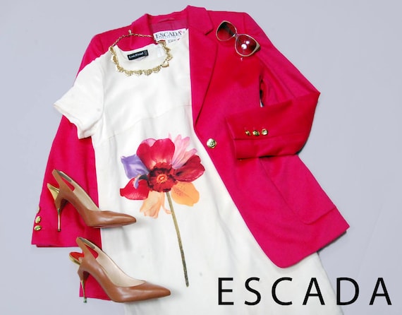 80s Escada hot pink angora wool blazer jacket - Si