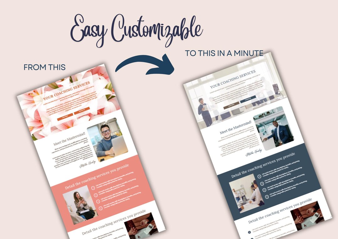 WS007 Life Coaching Website Template Customizable Canva Design