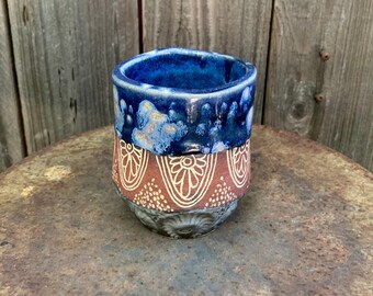 ceramic tumbler in starry night blue and grey