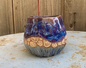 ceramic handleless mug / tumbler in purple indigo haze
