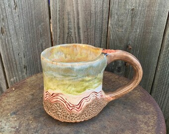 ceramic mug, olive green and soft rose-gold