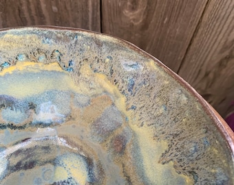 wide bowl in blue-grey and yellow