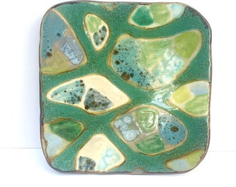 square ceramic plate in greens