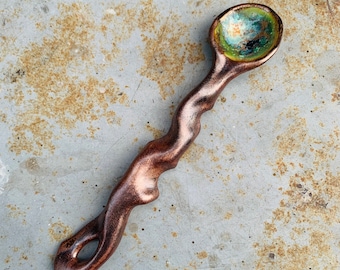 ceramic spoon in copper and greens