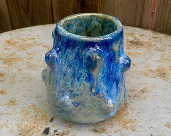 bumpy blue little ceramic planter