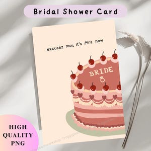 Druckbare bearbeitbare - Brautparty-Grußgeschenkkarte | Illustrierte Torte |  Bachelorette Team Braut Digital Hochzeit Coquette Aesthetic