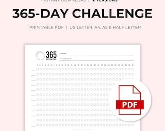365-Day Challenge | 365- Day Challenge Tracker | Printable PDF | Instant Download | 1 Page | Landscape | US Letter, A4, A5 & Half Letter