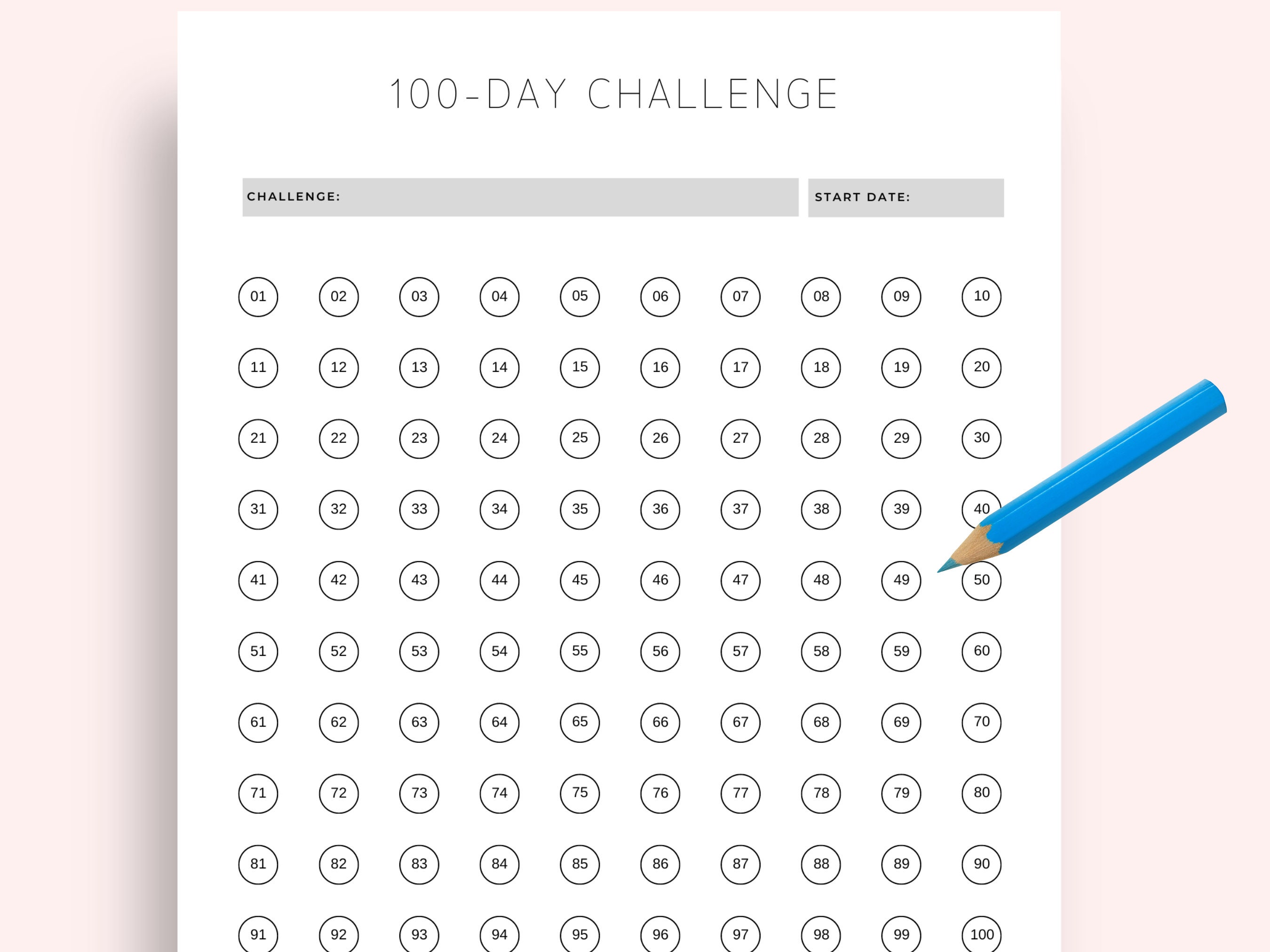 100 Days Challenge | 100- Day Challenge Tracker | Printable PDF ...