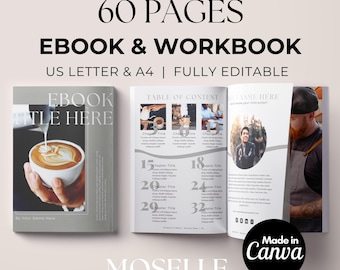eBook Workbook Canva Templates Lead Magnet | Course Creator, Bloggers, Coaches, Small Business, Photographers | 60 pages | A4 & US Letter