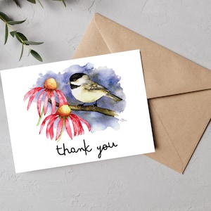 carte de remerciement imprimable | Aquarelle mésange | Téléchargement instantané par carte numérique | Paysage | PDF et JPEG imprimables | Lettre US, A4