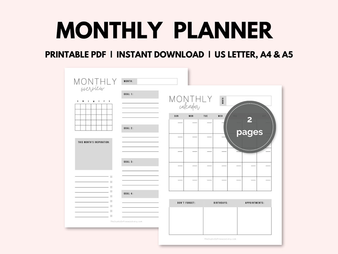 Monthly Planner Monthly Organizer PDF Printable Planner Printable