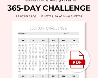 365-Day Challenge | 365-Day Challenge Tracker | Printable PDF | Instant Download | 1 Page | 3 Versions |  US Letter, A4, A5, and Half Letter