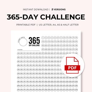 Seguimiento del reto de 365 días imprimible: Seguimiento de objetivos, descarga instantánea en PDF