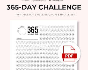 365-day Challenge Tracker Printable: Goal Tracker, Instant PDF