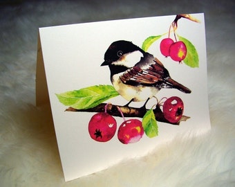 Set of 8, Note cards- from chickadee original watercolor painting