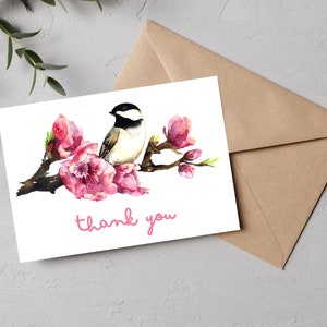 carte de remerciement imprimable | Oiseau mésange aquarelle | Téléchargement instantané par carte numérique | Paysage plié | PDF et JPG imprimables | Lettre US, A4