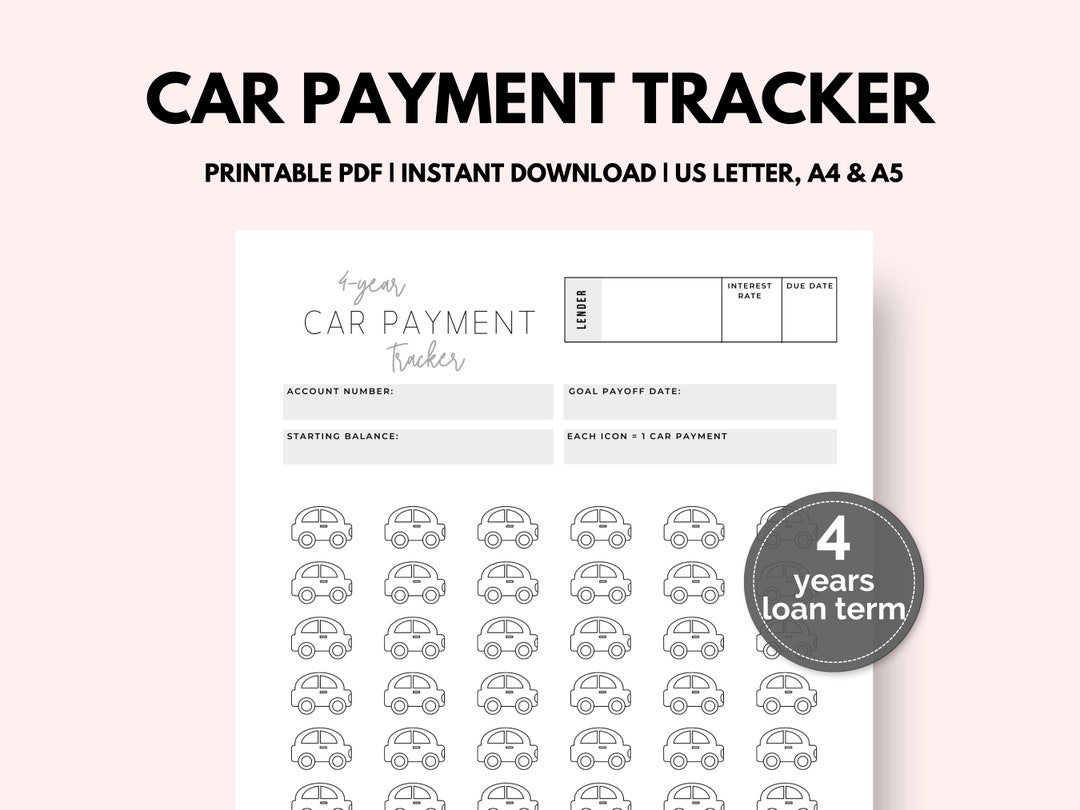 Car Loan Payment Tracker | 4 Year Car Payment Tracker | Debt Payoff ...