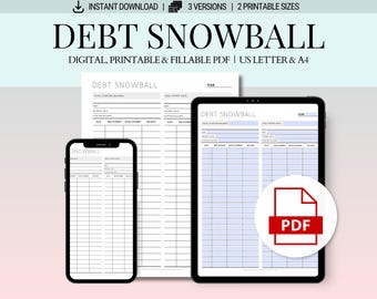 Debt Snowball Tracker Printable: Debt Payoff Worksheet (Instant PDF Download)