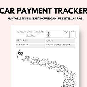 Car Payment Tracker | Yearly Car Payment Tracker | Debt Payoff Tracker | Printable PDF | Instant Download | 1 Page | US Letter, A4 & A5