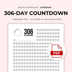 306-Tage-Countdown-Tracker zum Ausdrucken: Schule, Schwangerschaft (Instant PDF Download)