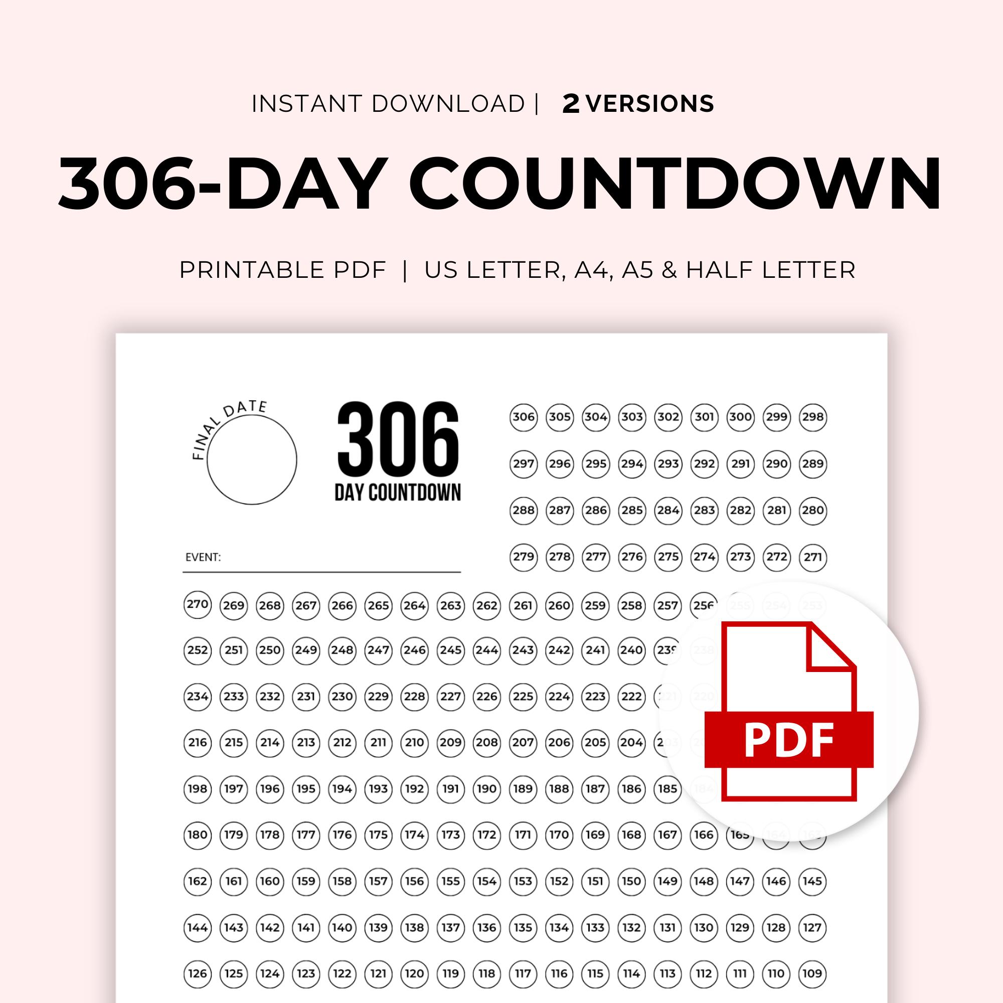 306-day Countdown Tracker Printable: School, Pregnancy (instant PDF ...