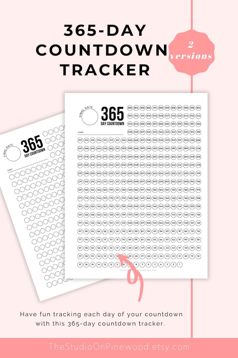 365 Day Countdown Tracker Printable: Retirement, Wedding, Vacation ...