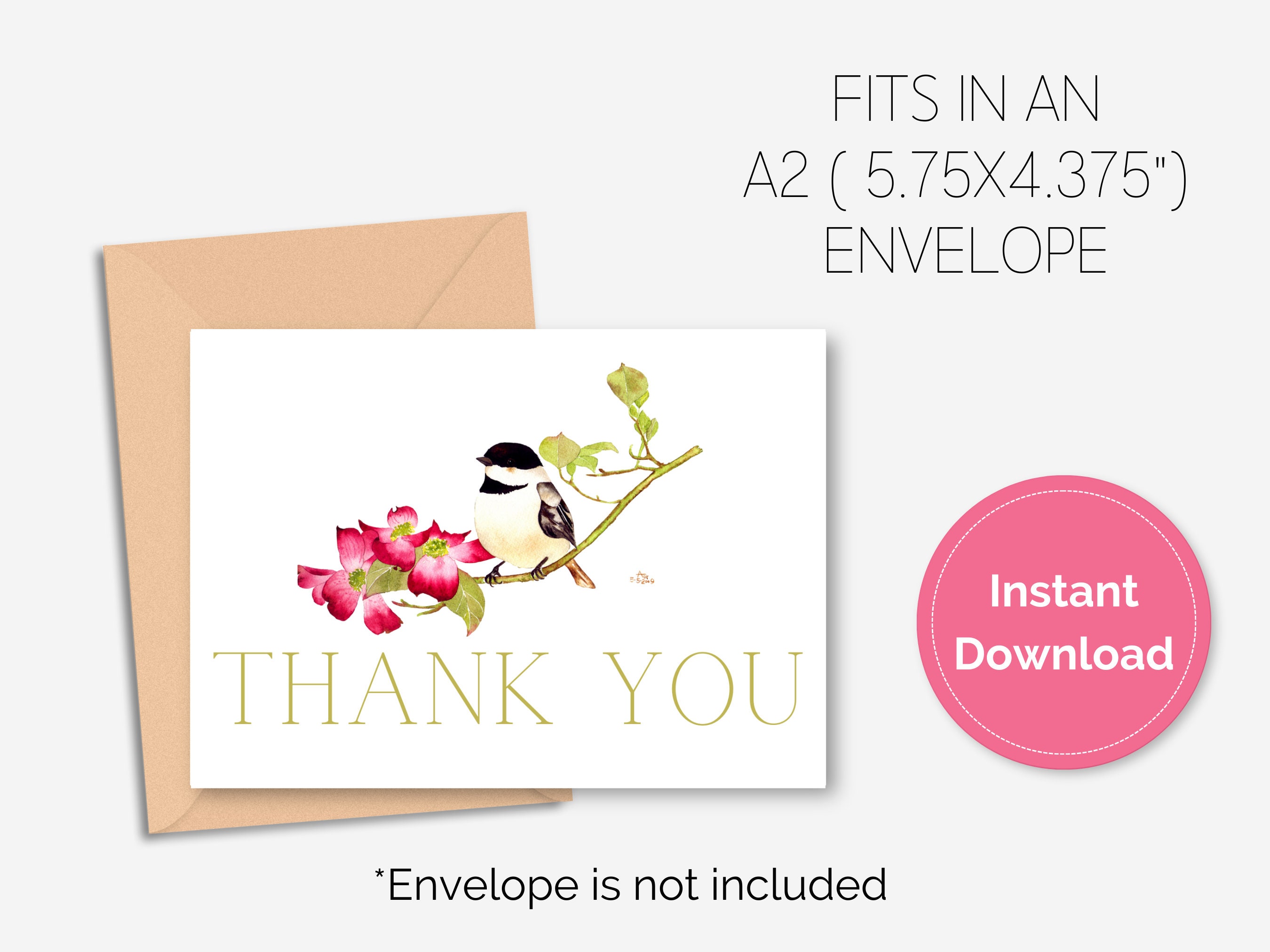 Printable Thank You Card Watercolor Chickadee Bird Digital Card Instant ...