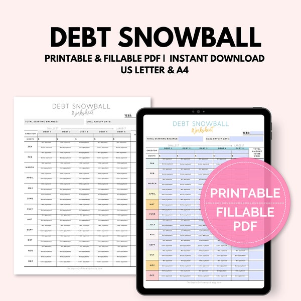 Debt Snowball | Debt Payoff Tracker | Debt Snowball Method | Printable PDF | Digital PDF | Fillable PDF | Instant Download