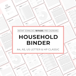 Home Management Binder: 118-Page Printable Household Planner, Cleaning Checklist, Digital Download Printable PDF