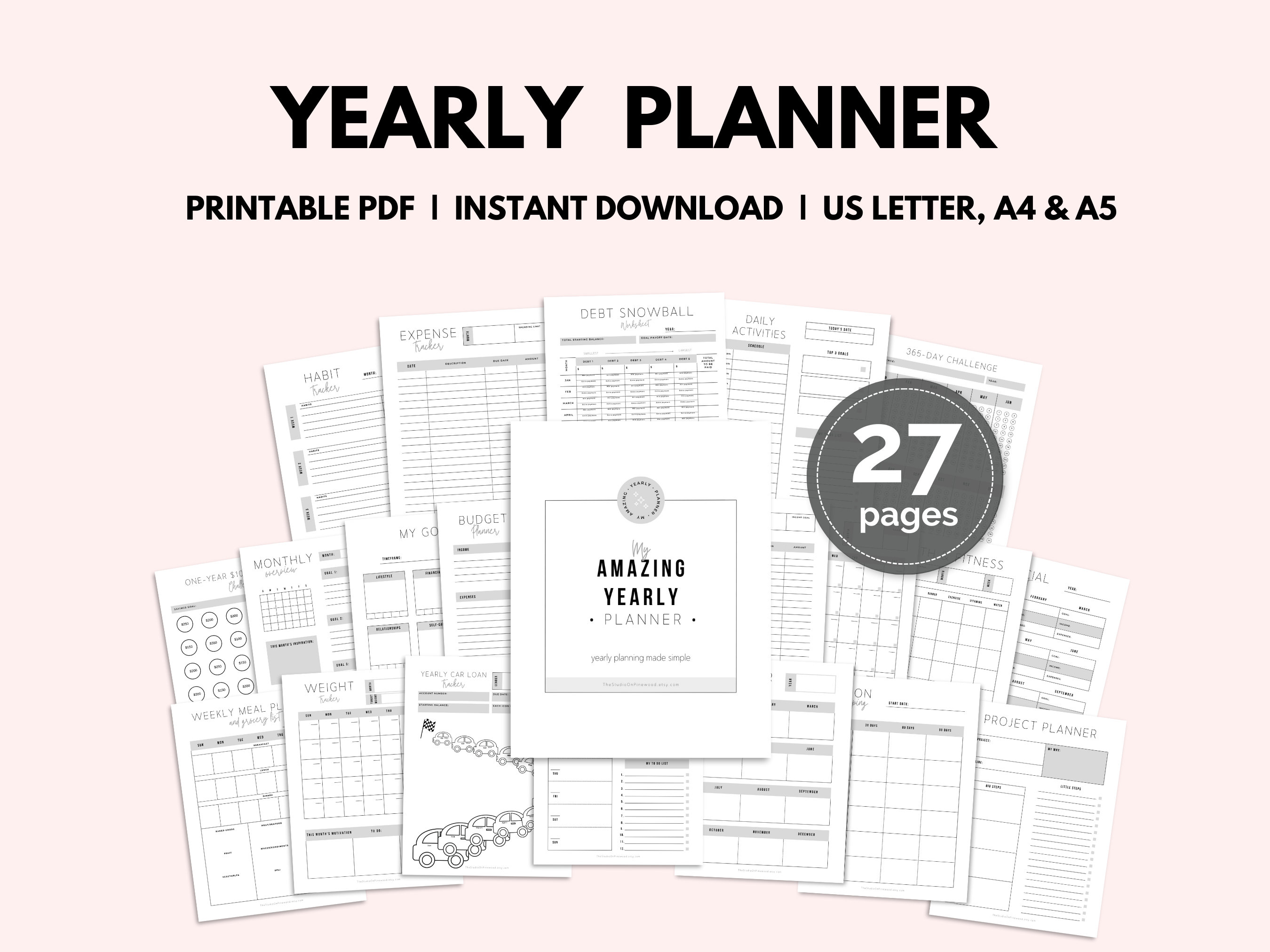 Yearly Planner Printable | Yearly Organizer | Planner Bundle | Personal Finance Planner | Instant Download | Planner Printable | Tracker