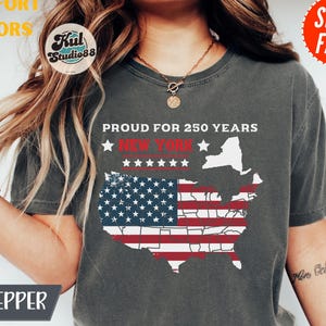 Chemise personnalisée Fier de 250 ans, nom de l'État personnalisé et carte du 4 juillet, t-shirt USA 250, jour de l'indépendance, cadeau patriotique, couleurs confort