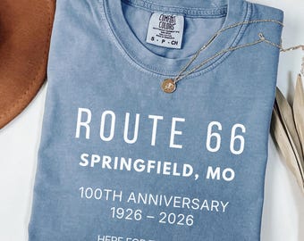 Camiseta del centenario de la Ruta 66, Springfield, MO, 1926-2026, recuerdo histórico de la Ruta 66, viaje por carretera en EE. UU., camiseta con colores cómodos del centenario de la Ruta 66