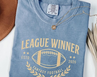 Maglietta VINCITRICE DELLA LEAGUE DI FANTASTICA FOOTBALL, Maglietta Champion FFL, Maglietta del vincitore del premio Comfort Colors, Maglietta del giorno della partita