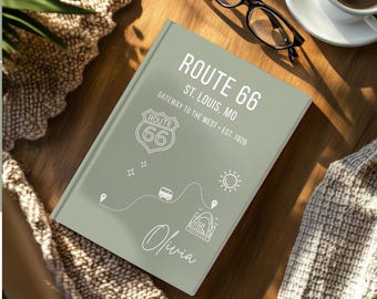 Quaderno personalizzato Route 66, diario Route 66 di St. Louis MO, 100° anniversario, ricordo di viaggio personalizzato, quaderno dei ricordi della Route 66