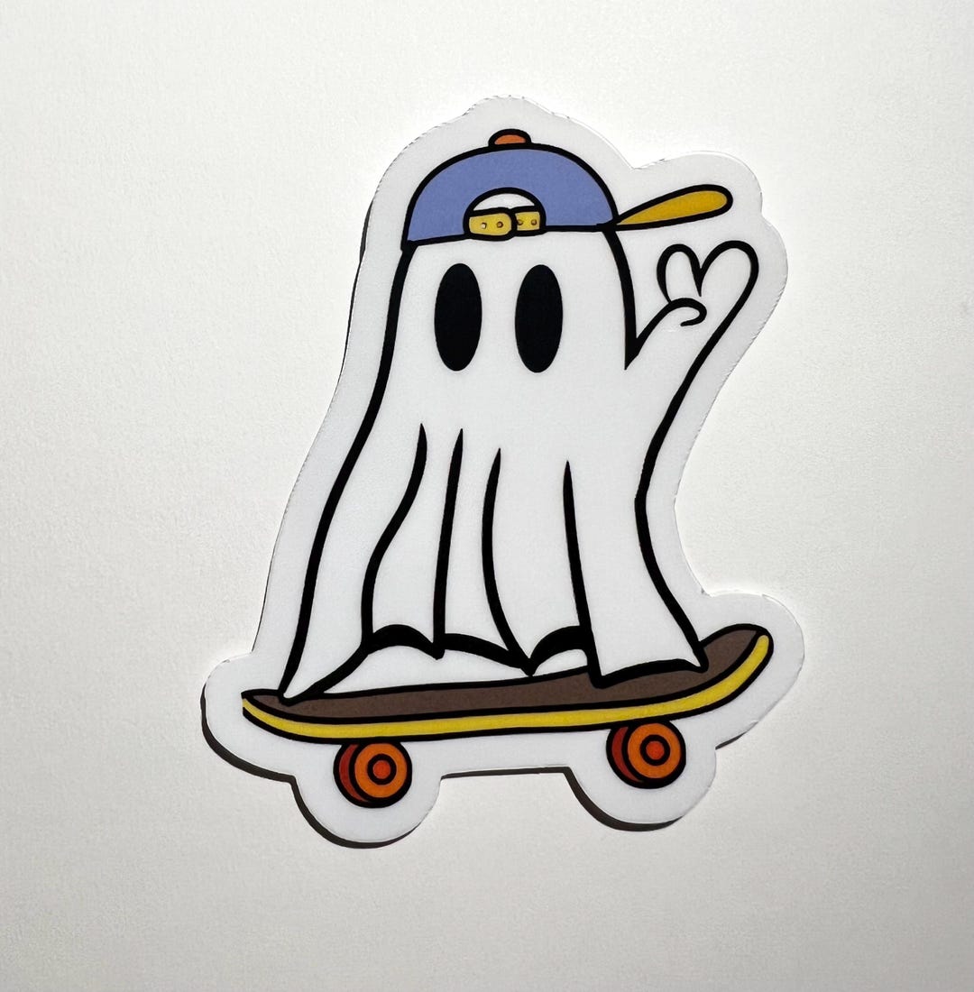 Skater Ghost Sticker - Etsy