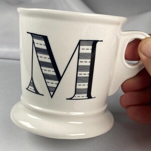 Anthropologie Original Monogram "M" Mug Cream White Large Black Letter Footed Shaving Style Bridge Interior