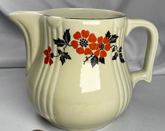 Vtg USA Made 1950's Hall Superior Quality Kitchenware Red Poppy Water Pitcher 6.5"