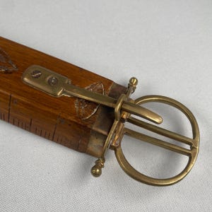 Rare Vintage Knife & Scissors Combo in Carved Wooden Sheath Brass Fittings Letter Opener Ruler Collectible Mid Century