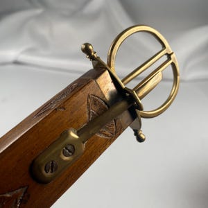 Rare Vintage Knife & Scissors Combo in Carved Wooden Sheath Brass Fittings Letter Opener Ruler Collectible Mid Century