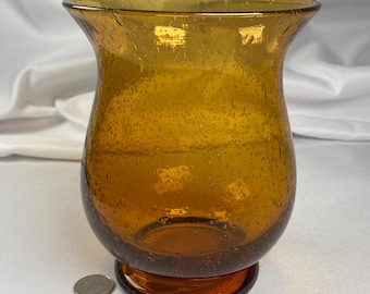 Vintage Amber Controlled Bubble Glass Vase – Mid Century Modern Bowl