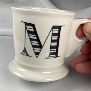 Anthropologie Original Monogram "M" Mug Cream White Large Black Letter Footed Shaving Style Bridge Interior