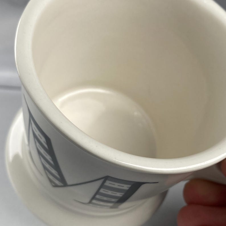 Anthropologie Original Monogram "M" Mug Cream White Large Black Letter Footed Shaving Style Bridge Interior