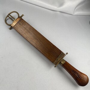 Rare Vintage Knife & Scissors Combo in Carved Wooden Sheath Brass Fittings Letter Opener Ruler Collectible Mid Century