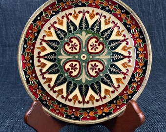 Vintage Byzantine Enamel Plate - Greek Mosaic Cloisonné  Mandala Wall Hanging