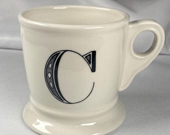 Anthropologie Monogram Mug – Cream White Ceramic Letter C, Footed Design — 3 Available