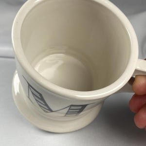 Anthropologie Original Monogram "M" Mug Cream White Large Black Letter Footed Shaving Style Bridge Interior