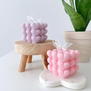 Vela de soja em formato de coração com bolhas, presente artesanal para o Dia dos Namorados, decoração romântica para casa.