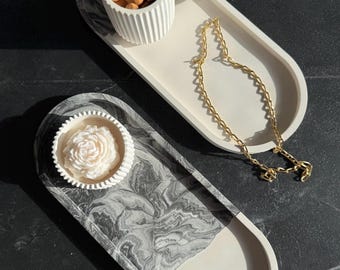 Handmade Jesmonite Oval Tray: Modern Marble Jewelry Dish
